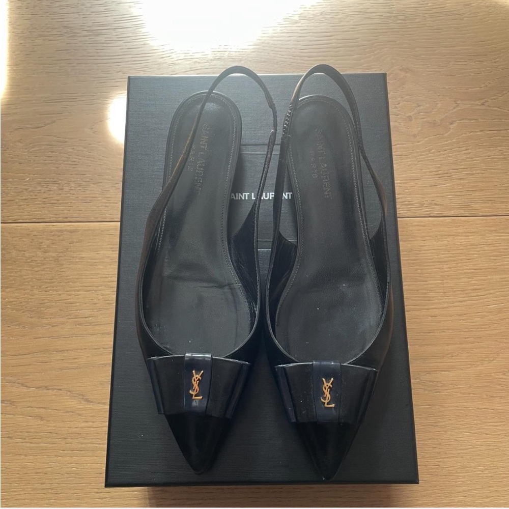Saint Laurent Black Patent Slingback Flats
